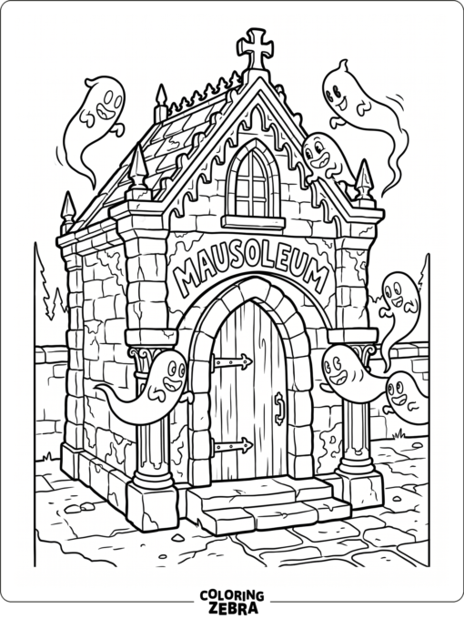 Cuphead mausoleum with floating ghosts