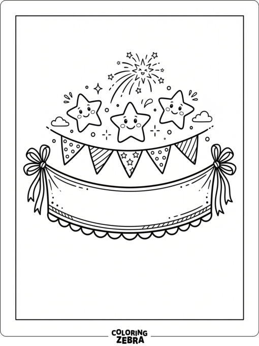 Smiling stars with bunting and a small firework