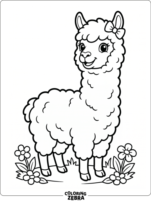 A cute alpaca with big eyes and a bow