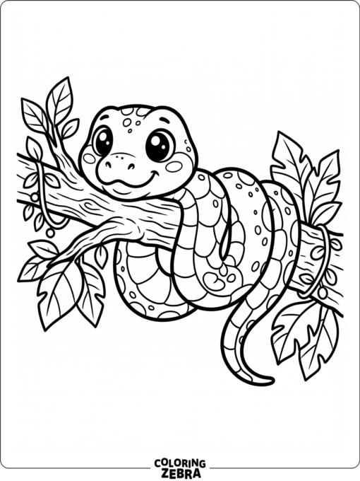 A cute anaconda with big eyes on a branch