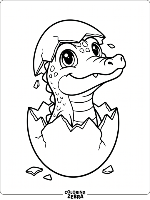 A baby alligator peeking from a cracked egg
