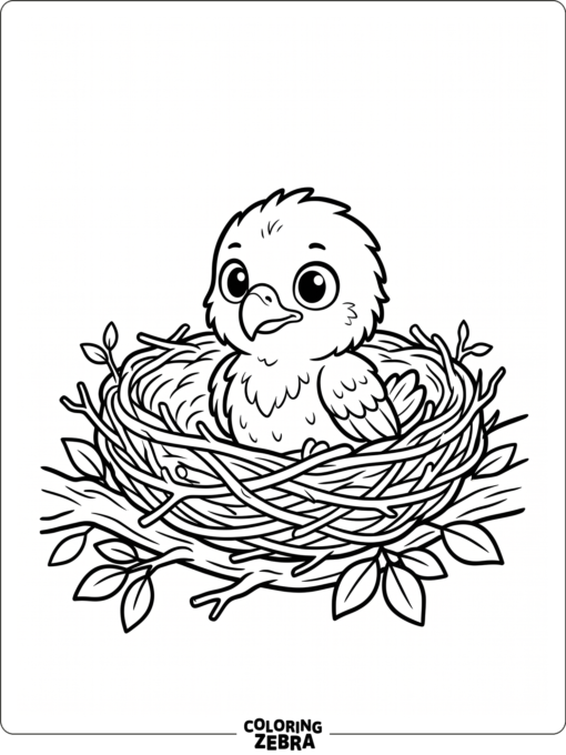 A cute baby eagle peeking from a nest