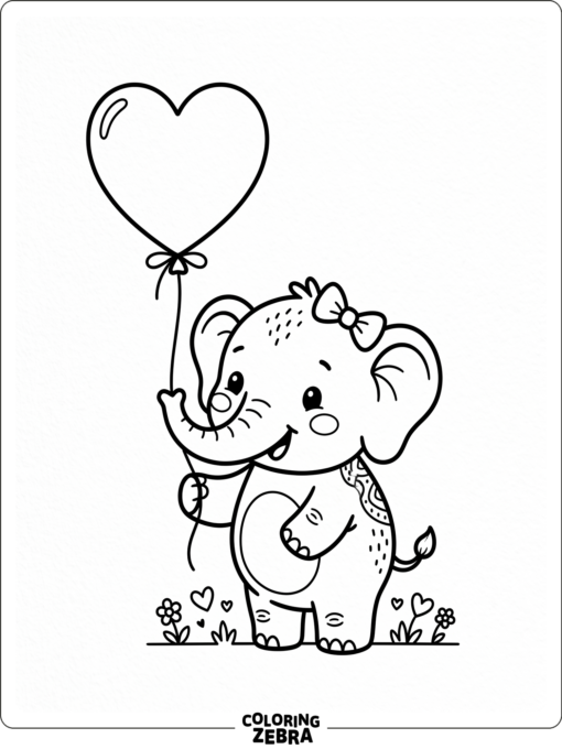 A tiny elephant with a heart balloon