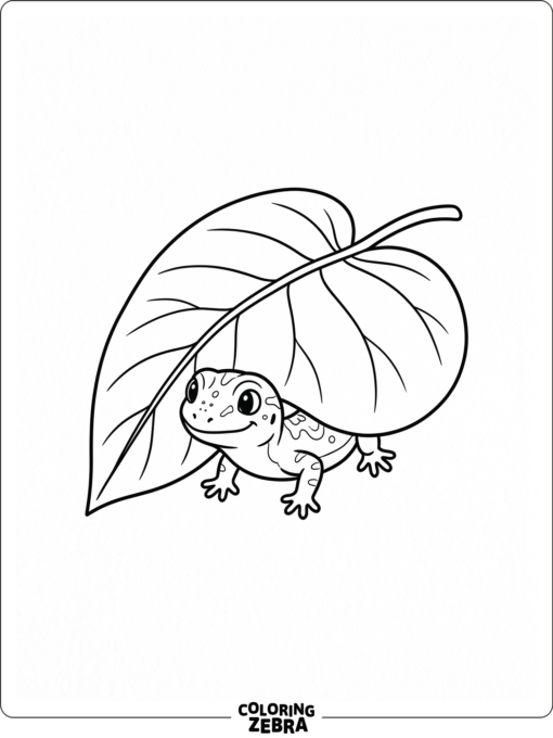 A tiny baby lizard peeking from a leaf