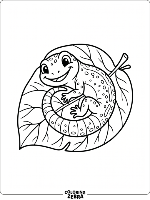 A cute baby lizard curled on a leaf