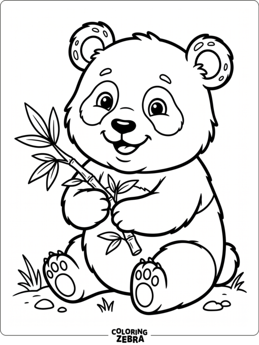 A cute baby panda holds a bamboo sprout