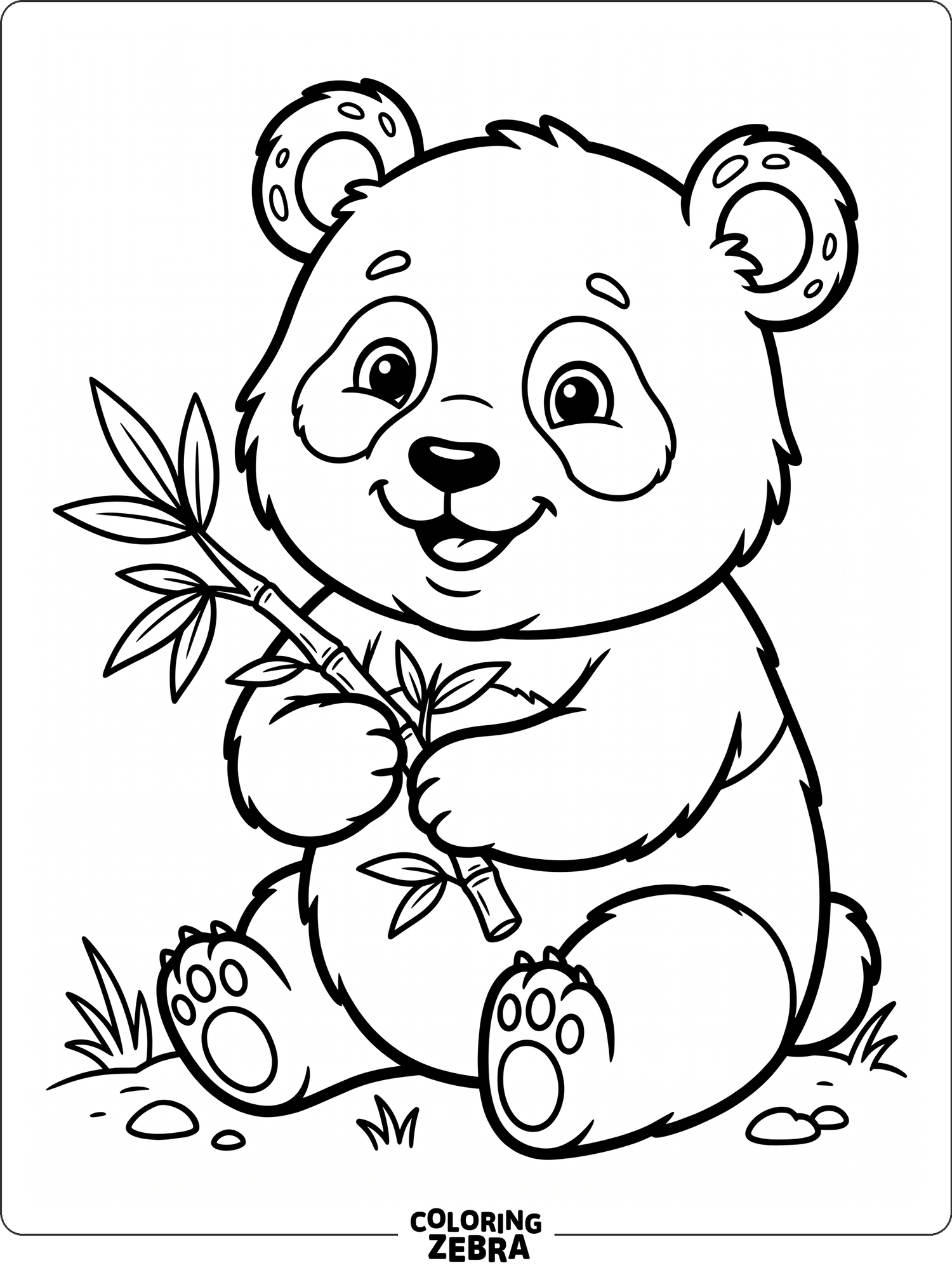 A cute baby panda holds a bamboo sprout