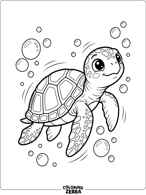 A cute baby sea turtle with bubbles