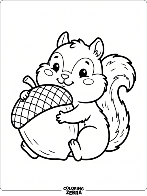 A small baby squirrel hugs an acorn