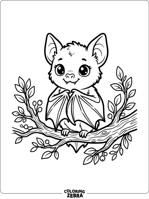 A cute bat perched on a branch with big eyes