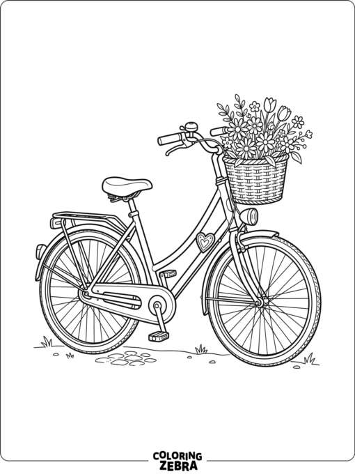 A cute bicycle with flowers in the basket