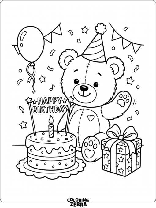 Cute teddy bear with cake and a gift box