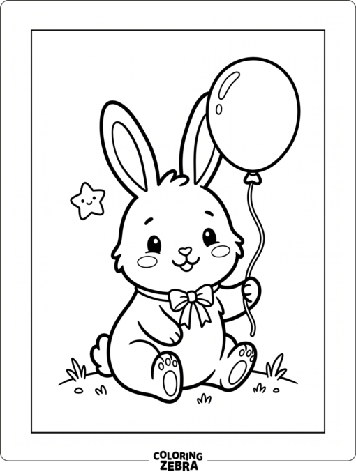 A cute bunny with a balloon and star