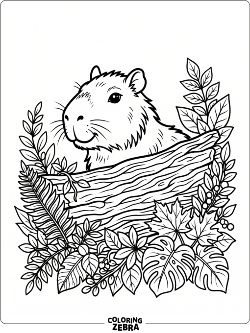 A cute capybara peeking over a log
