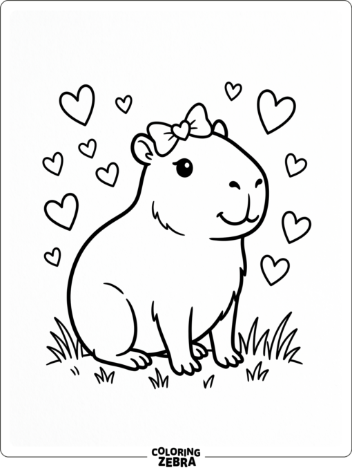A cute capybara with a bow and small hearts