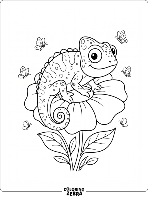 A cute chameleon sitting on a flower