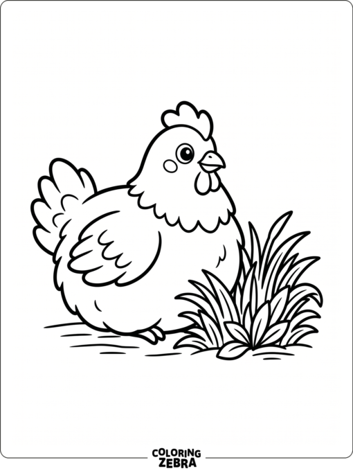 A cute fluffy chicken resting in grass