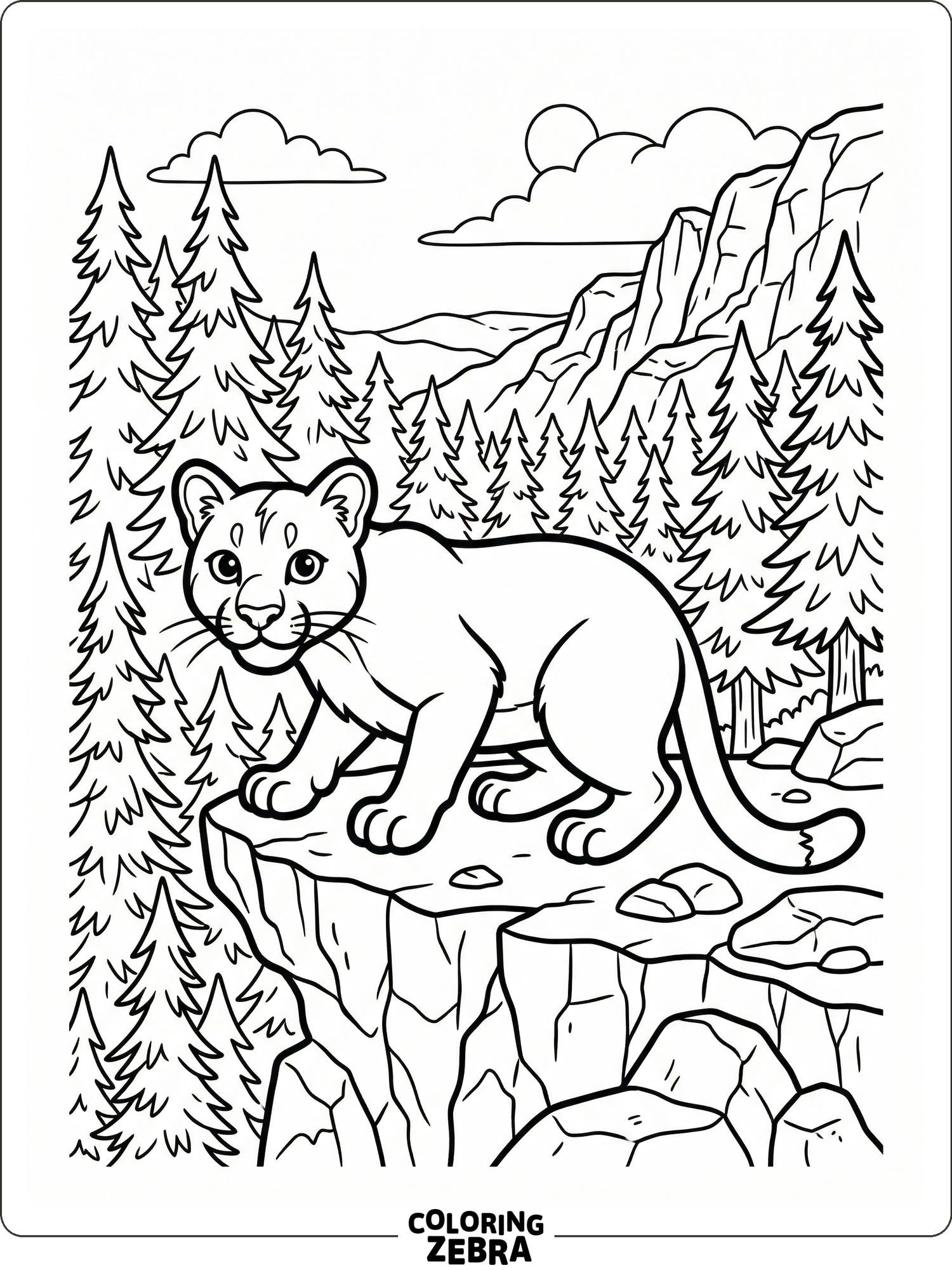 A cougar crouching on a rocky ledge