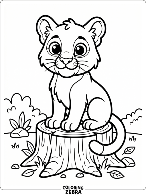 A cute cougar sitting on a stump