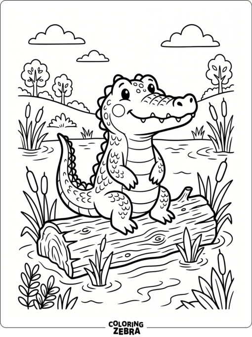 A cute crocodile sitting on a log