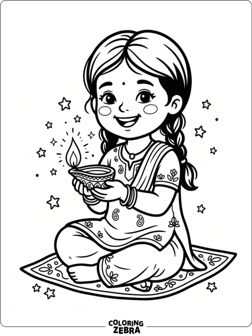 cute child holding a diya and smiling