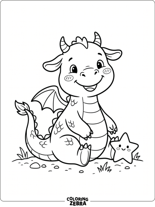 A cute dragon sitting beside a star