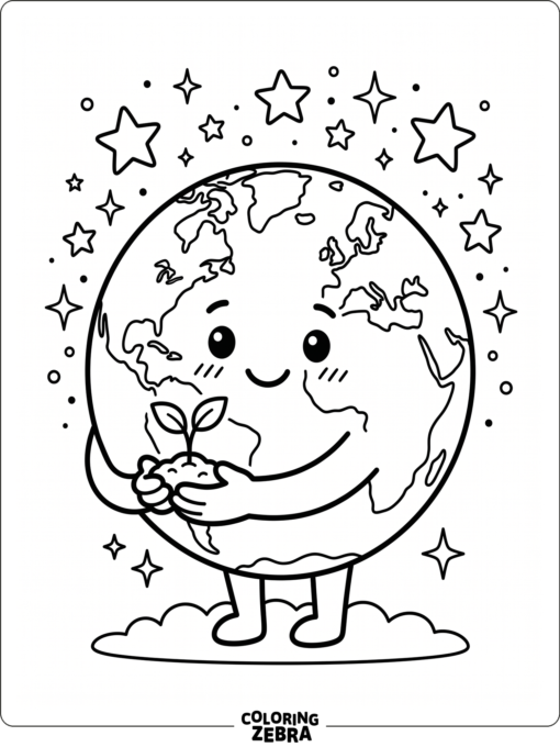 Cute Earth Holding a Sprout