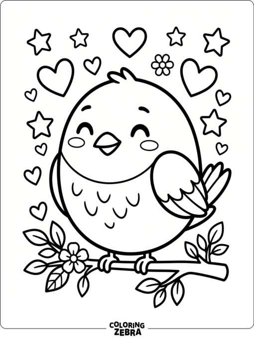 A cute bird with hearts and stars around it