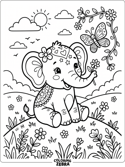 A cute elephant sitting on a small hill