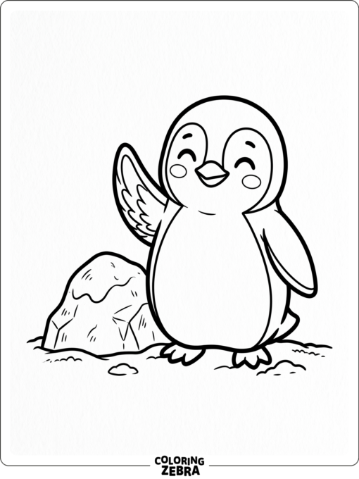 A cute penguin waving near ice