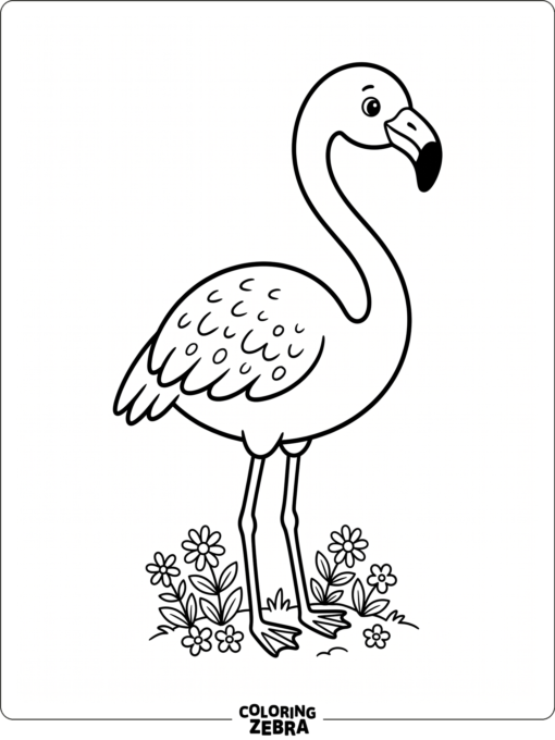 A cute flamingo surrounded by little flowers