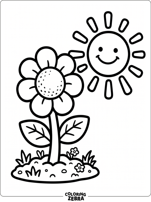 A cute rounded flower beside a smiling sun