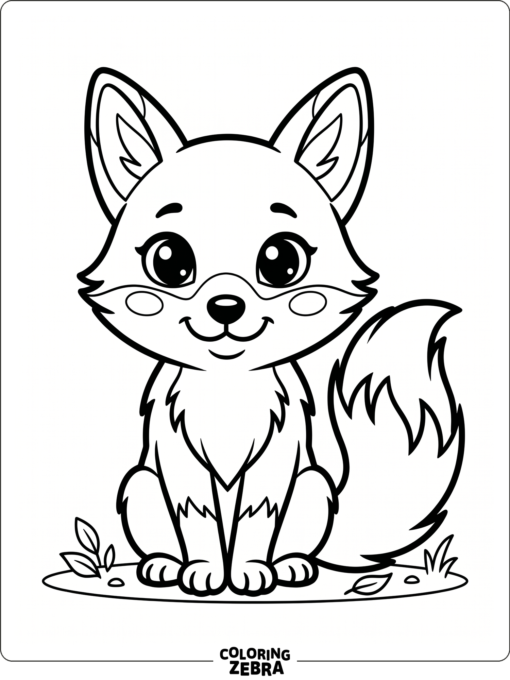 A cute fox with a curled tail and round eyes