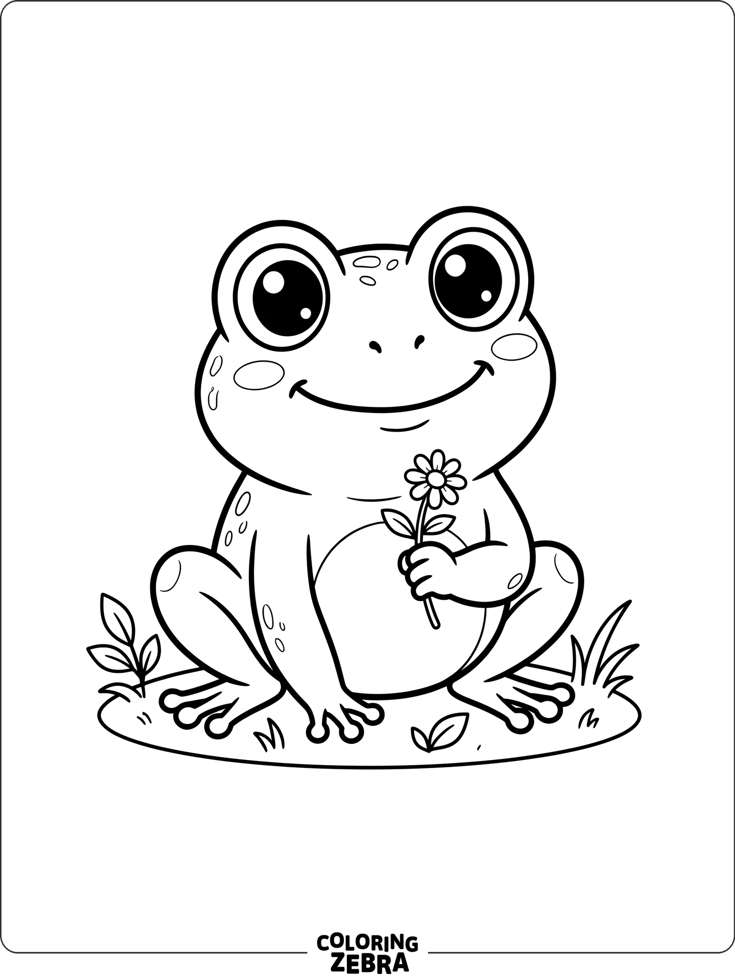 A cute frog holding a small flower