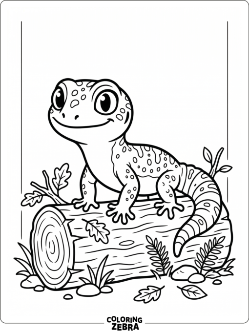 A cute gecko with big eyes sits on a log