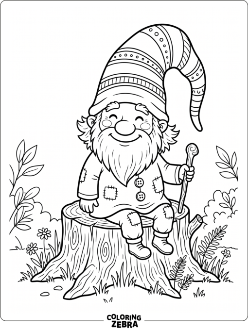 A cute gnome sitting on a stump