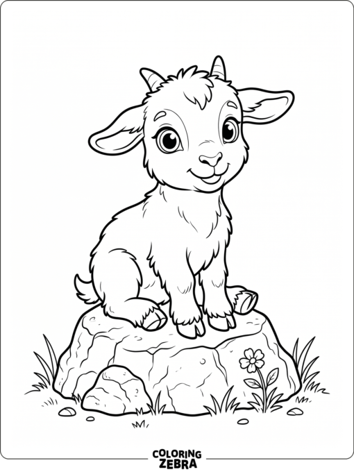 A cute goat sitting on a rock