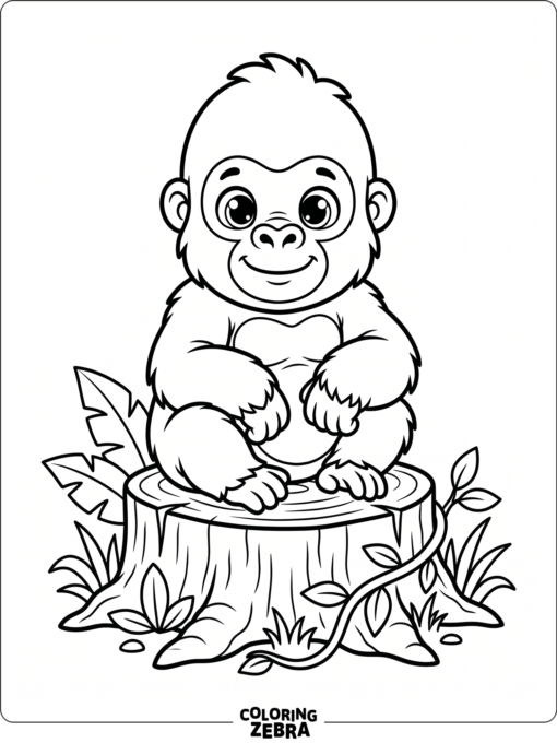 A cute gorilla with big eyes on a stump