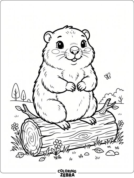 Cute groundhog sitting on a log