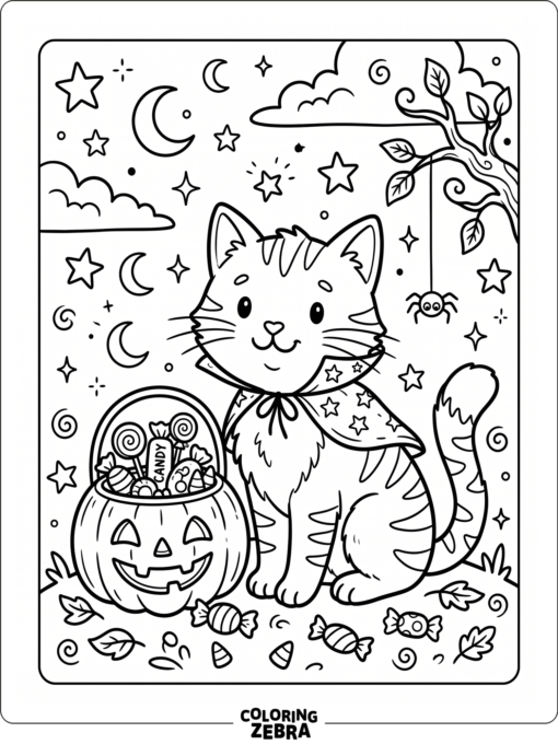 A cute cat in a Halloween cape