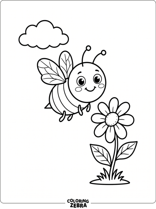 A cute honey bee with big eyes near a daisy
