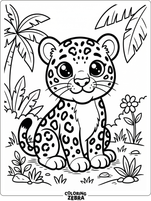 A cute jaguar cub sitting with big eyes