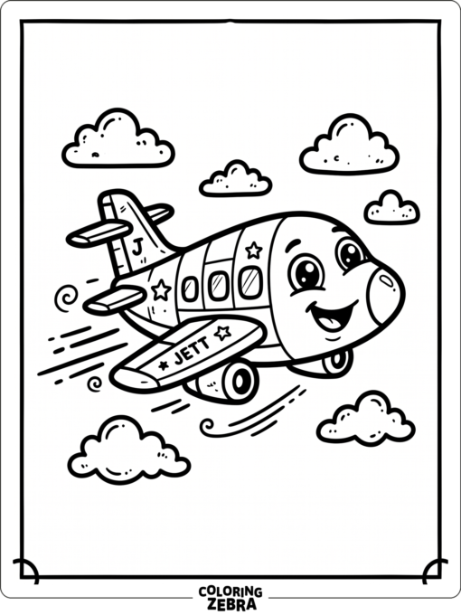 Cute jet with a happy face and rounded body