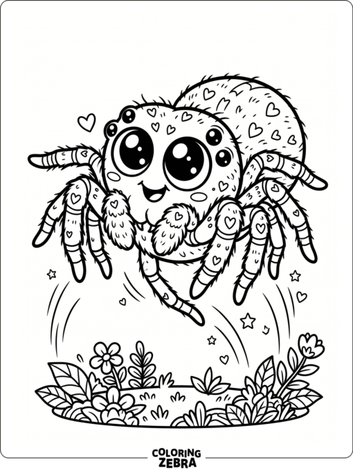 A cute jumping spider with big eyes and hearts