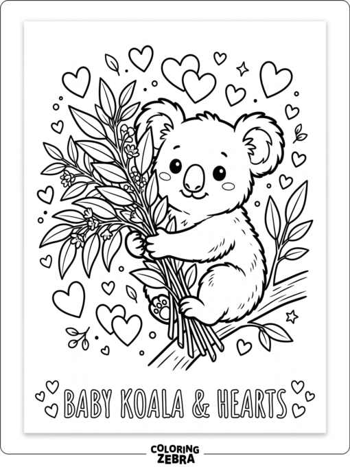 A kawaii baby koala with tiny hearts