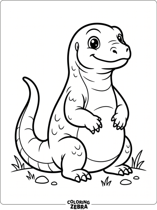 A cute komodo dragon sitting with tiny paws