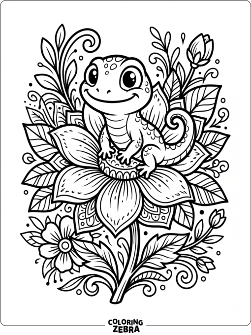 A cute lizard sitting on a flower with big eyes