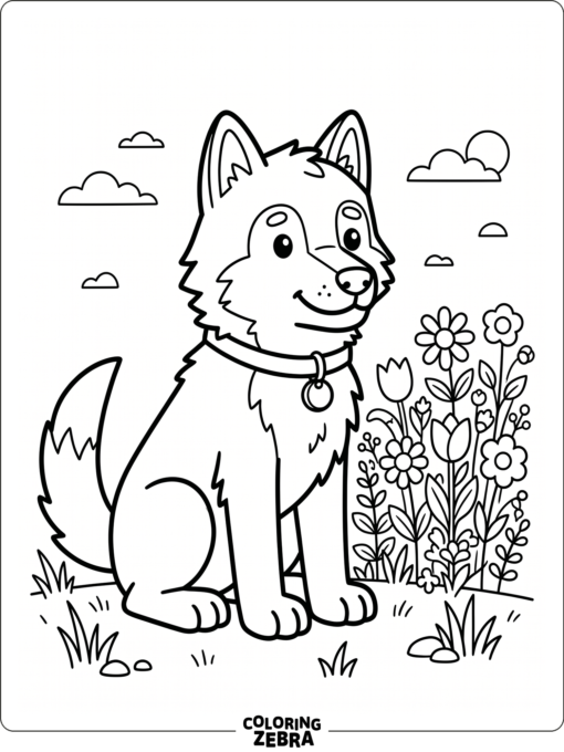 A cute blocky wolf with a collar