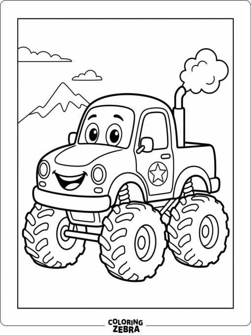 A cute monster truck with a smiling face