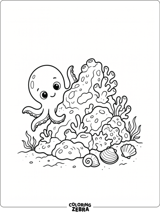 An octopus with curling arms on the seafloor
